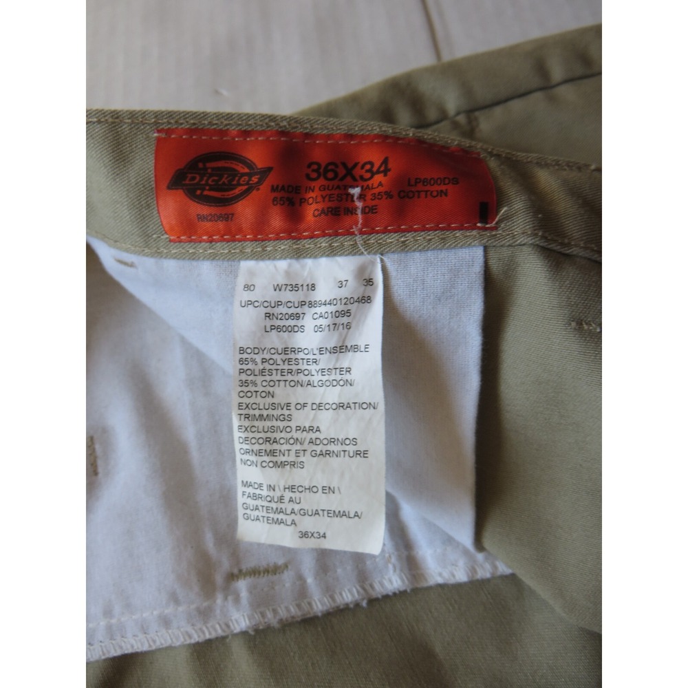 Mens Dickies Khaki Cargo Carpenter Work Pants Size 36x34 Actual 38x34